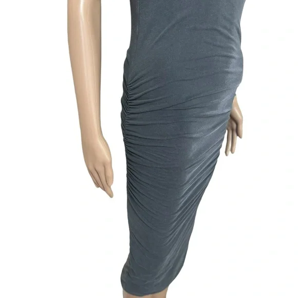 James Perse grey v neck fitted midi dress with ruched sides - Picture 2 of 7